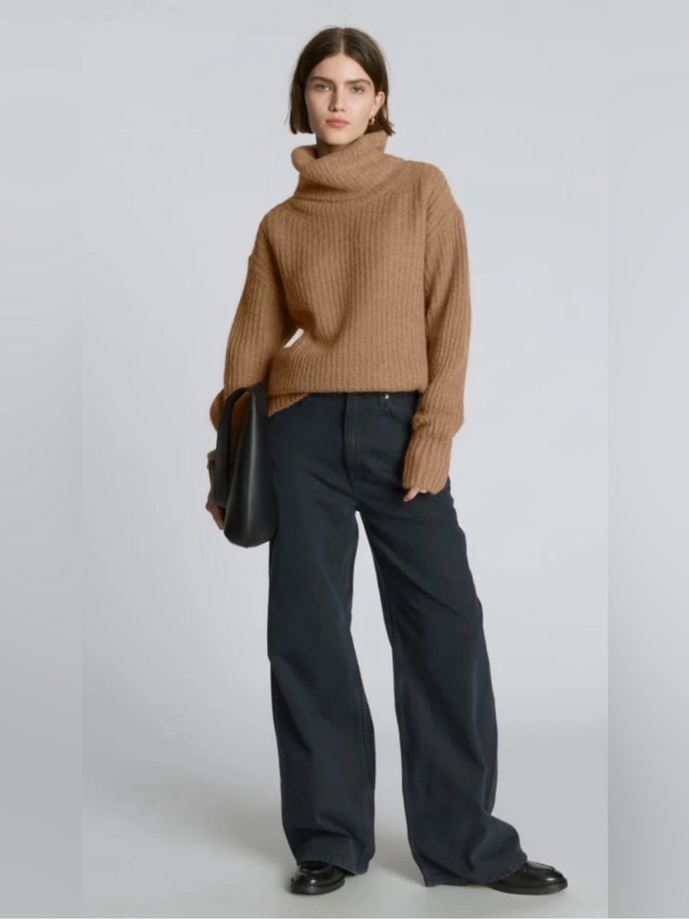 Everlane oversized alpaca wool chunky ribbed turtleneck sweater xsmall brown tan
